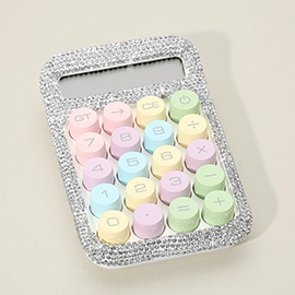 Colorful Round Keys Rhinestone Studded Electronic Calculator