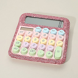 Colorful Round Keys Rhinestone Studded Electronic Calculator