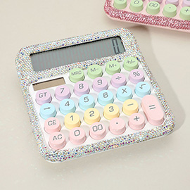Colorful Round Keys Rhinestone Studded Electronic Calculator