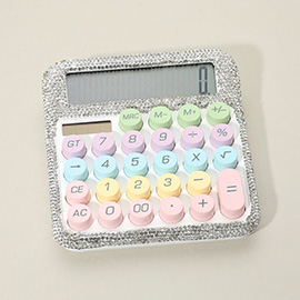 Colorful Round Keys Rhinestone Studded Electronic Calculator