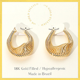 18K Gold Filled Spiral Teardrop Pin Catch Hoop Earrings