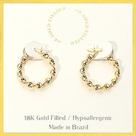18K Gold Filled Twisted Pin Catch Hoop Earrings