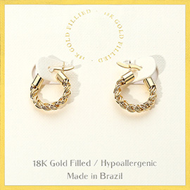 18K Gold Filled Mini Twisted Pin Catch Hoop Earrings