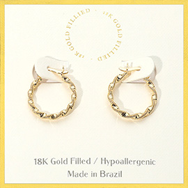 18K Gold Filled Textured Twisted Pin Catch Hoop Earrings