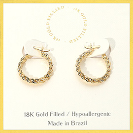 18K Gold Filled Braided Pin Catch Hoop Earrings
