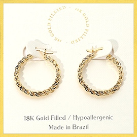 18K Gold Filled Braided Pin Catch Hoop Earrings