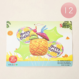12 SET OF 5 - Tropical Birthday Pineapple Star Balloon Set