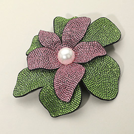 Pearl Accent Bling Studded Flower Pin Brooch / Alligator Snap Hair Clip