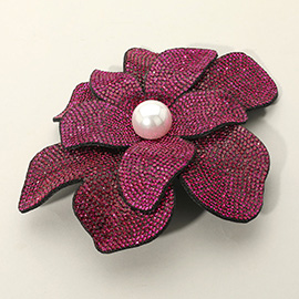 Pearl Accent Bling Studded Flower Pin Brooch / Alligator Snap Hair Clip