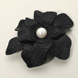Pearl Accent Bling Studded Flower Pin Brooch / Alligator Snap Hair Clip