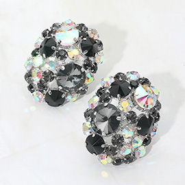 Oversized Rhinestone Cluster Evening Clip On Earrings