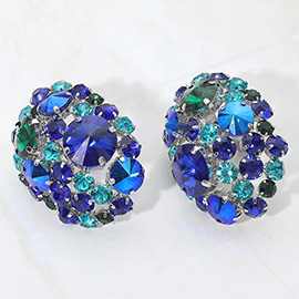 Oversized Rhinestone Cluster Evening Clip On Earrings