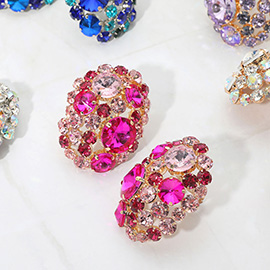 Oversized Rhinestone Cluster Evening Clip On Earrings