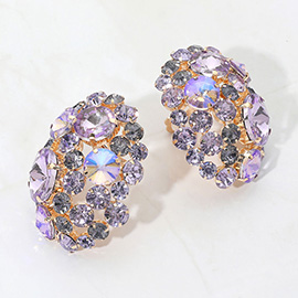 Oversized Rhinestone Cluster Evening Clip On Earrings