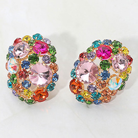 Oversized Rhinestone Cluster Evening Clip On Earrings