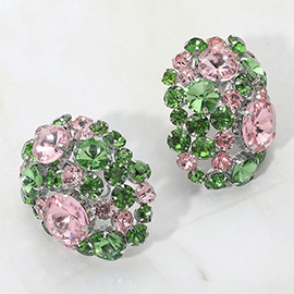 Oversized Rhinestone Cluster Evening Clip On Earrings