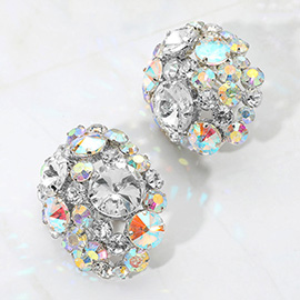 Oversized Rhinestone Cluster Evening Clip On Earrings