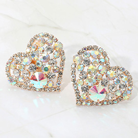 Oversized Rhinestone Cluster Heart Evening Clip On Earrings