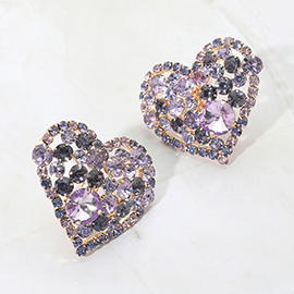 Oversized Rhinestone Cluster Heart Evening Clip On Earrings