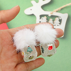 Pom Pom Glittered Christmas Dice Dangle Earrings