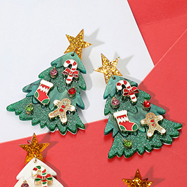 Resin Christmas Tree Dangle Earrings