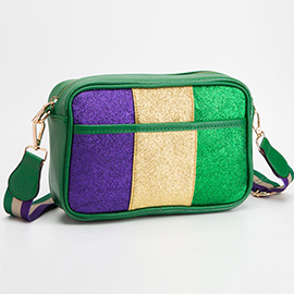 Faux Leather Mardi Gras Sparkle Front Rectangle Crossbody Bag