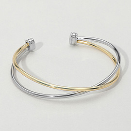 Two Tone Criss Cross Metal Wire Cuff Bracelet