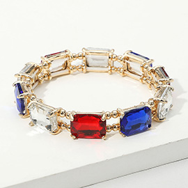 American USA Emerald Cut Stone Stretch Evening Bracelet