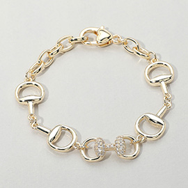 14K Gold Plated CZ Stone Paved Equestrian Bit Chain Bracelet