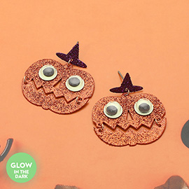 GLOW IN THE DARK Halloween Pumpkin Face Dangle Earrings