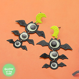 GLOW IN THE DARK Halloween Bat Link Drop Dangle Earrings