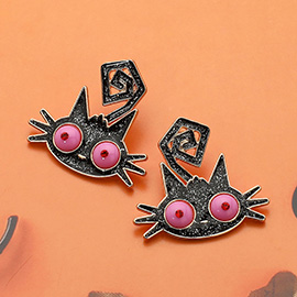 Glittered Enamel Halloween Black Cat Earrings