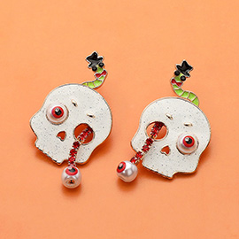 Glittered Enamel Halloween Skull Snake Earrings