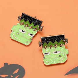 Glittered Enamel Halloween Frankenstein Earrings