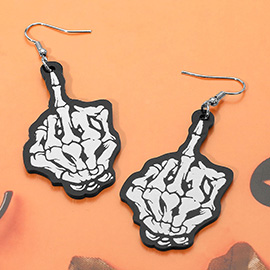 Resin Halloween Skeleton Middle Finger Dangle Earrings