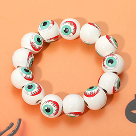 Wooden Halloween Eyeball Ball Beaded Stretch Bracelet