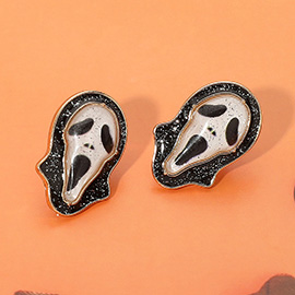 Glittered Enamel Epoxy Halloween Ghost Mask Stud Earrings