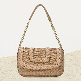 Braided Hand Woven Shoulder Flap Bag
