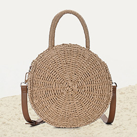 Top Handle Circle Straw Crossbody Bag