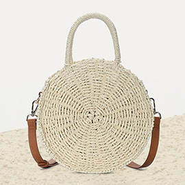Top Handle Circle Straw Crossbody Bag