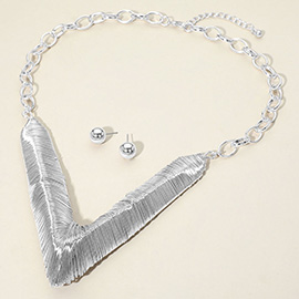 Bold Metal Wire Wrapped Chevron Pendant Statement Necklace