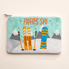 APRES SKI Message Seed Beaded Mini Pouch Bag