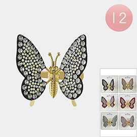 12PCS - Rhinestone Embellished Butterfly Alligator Snap Hair Clips