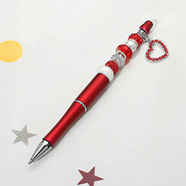 Heart Charm Drop Decorative Beaded Ball Pen