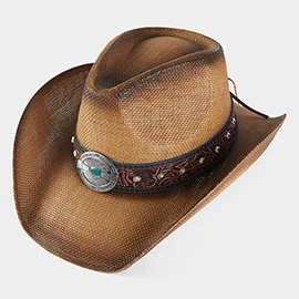 Vintage Western Band Straw Cowboy Cowgirl Fedora Hat