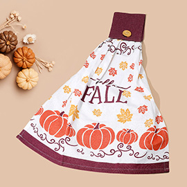 HELLO FALL Message Pumpkin Foliage Printed Hanging Kitchen Towel