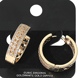 Gold Dipped Triple Row CZ Stone Paved Hoop Earrings