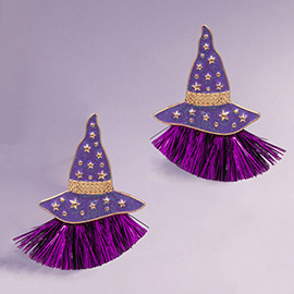 Enamel With Hat with Tassel Earrings
