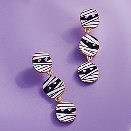 Stone Accent Enamel Mummy Face Link Drop Earrings
