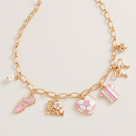 Soccer Bow Pearl Heart Charm Necklace